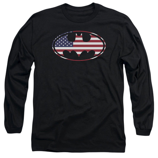 Batman American Flag Oval Mens Long Sleeve Shirt Black Officially Licensed