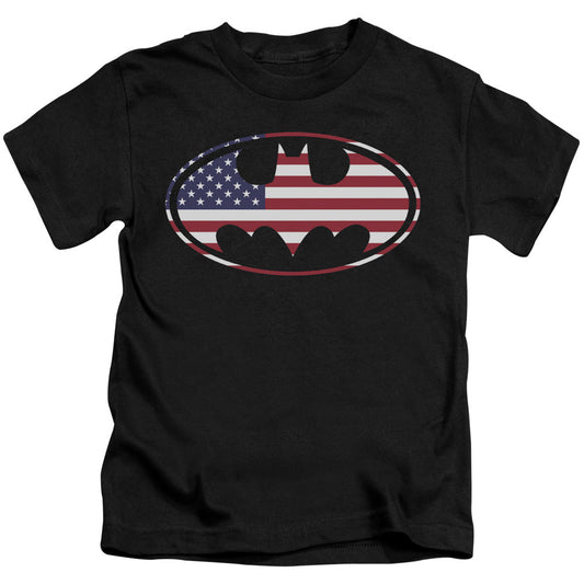 Batman American Flag Oval Juvenile Kids Youth T Shirt Black Officially Licensed