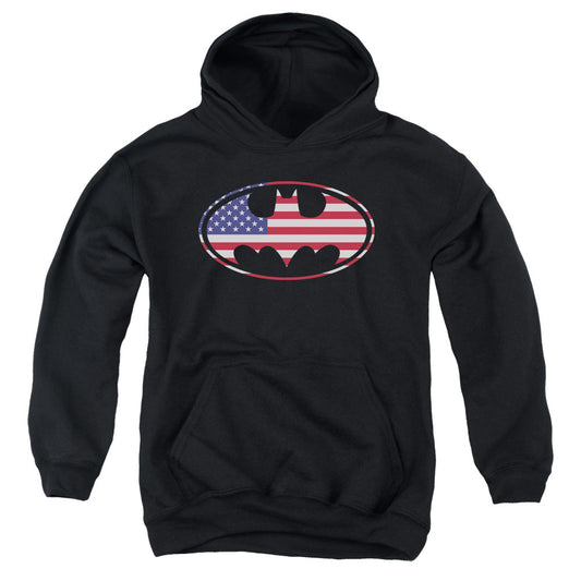 Batman American Flag Oval Kids Youth Hoodie Black Officially Licensed