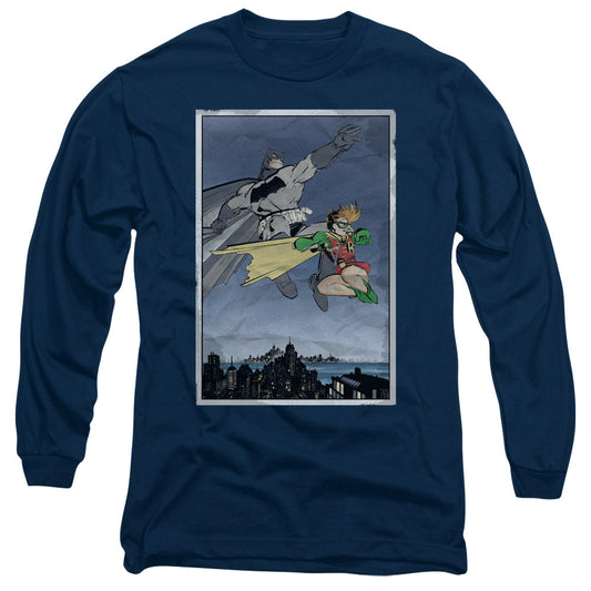 Batman Dkr Duo Mens Long Sleeve Shirt Navy Blue Officially Licensed