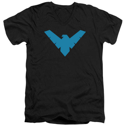 Batman Nightwing Symbol Mens Slim Fit V Neck T Shirt Black Officially Licensed