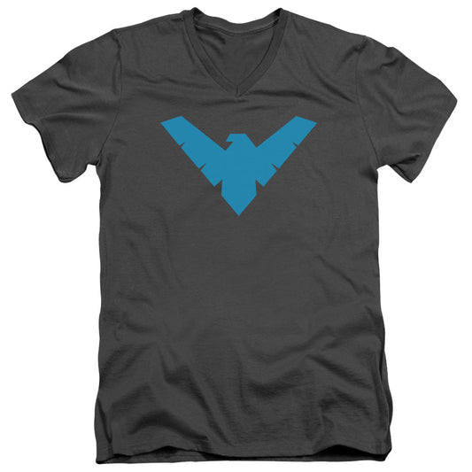 Batman Nightwing Symbol Mens Slim Fit V Neck T Shirt Charcoal Officially Licensed