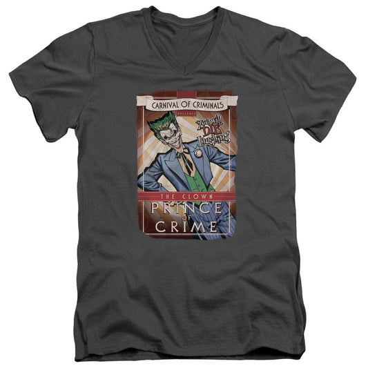Batman Clown Prince Mens Slim Fit V Neck T Shirt Charcoal Officially Licensed