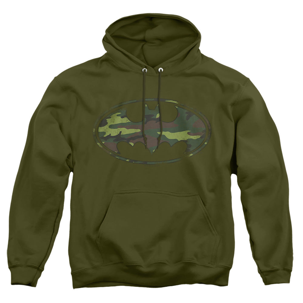 Batman Distressed Camo Shield Mens Hoodie Military Green Officially Licensed