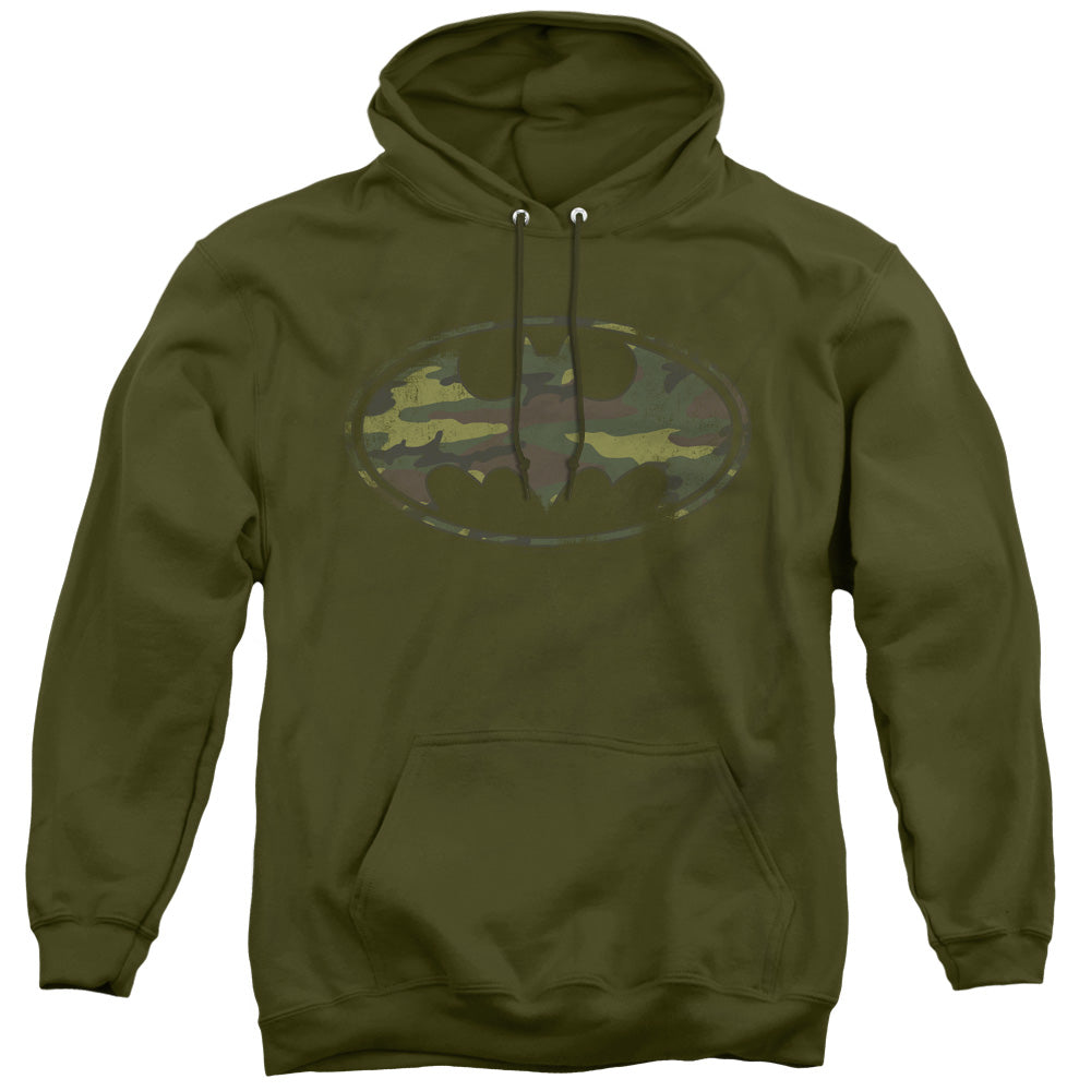 Batman Distressed Camo Shield Mens Hoodie Military Green Officially Licensed