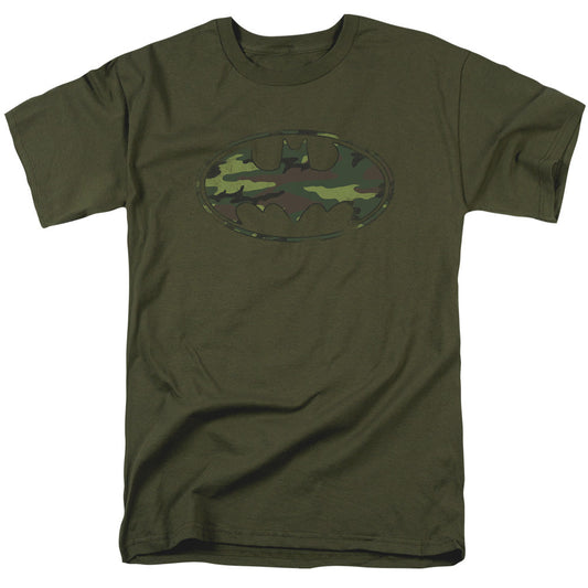 Batman Distressed Camo Shield Mens T Shirt Military Green Officially Licensed