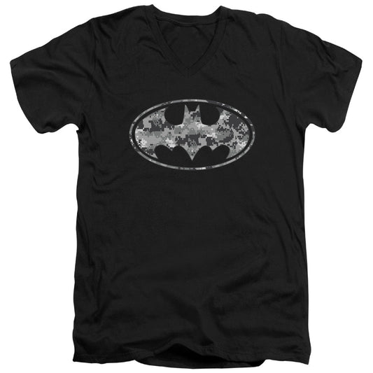 Batman Urban Camo Shield Mens Slim Fit V Neck T Shirt Black Officially Licensed