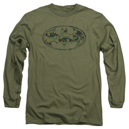 Batman Marine Camo Shield Mens Long Sleeve Shirt Military Green Officially Licensed