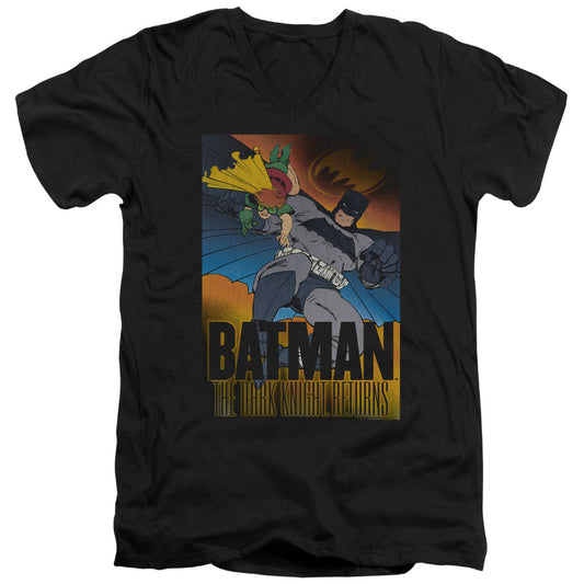 Batman Dk Returns Mens Slim Fit V Neck T Shirt Black Officially Licensed