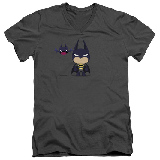 Batman Cute Batman Mens Slim Fit V Neck T Shirt Charcoal Officially Licensed