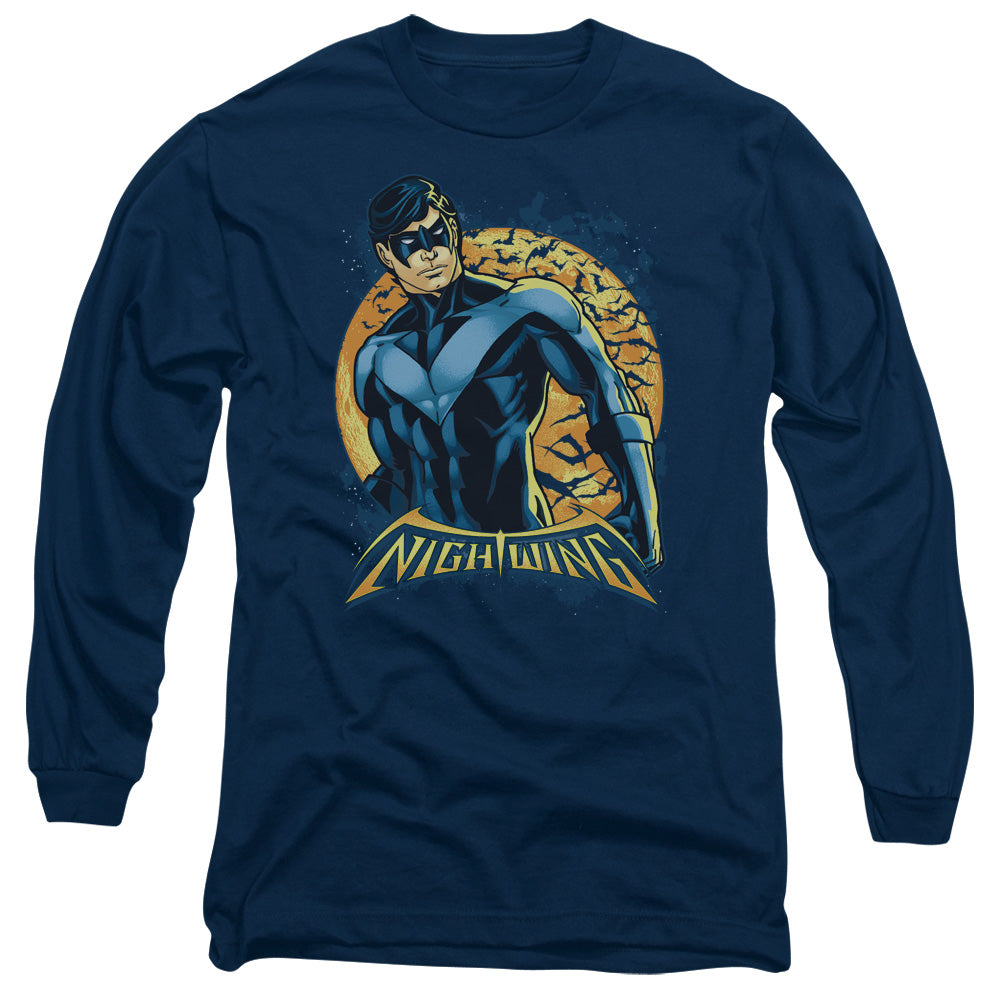 Batman Nightwing Moon Mens Long Sleeve Shirt Navy Blue Officially Licensed
