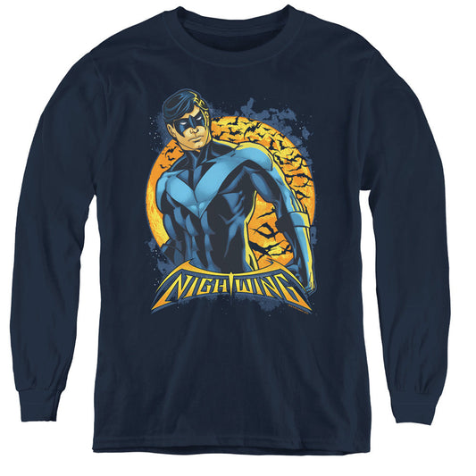 Batman Nightwing Moon Long Sleeve Kids Youth T Shirt Navy Blue Officially Licensed