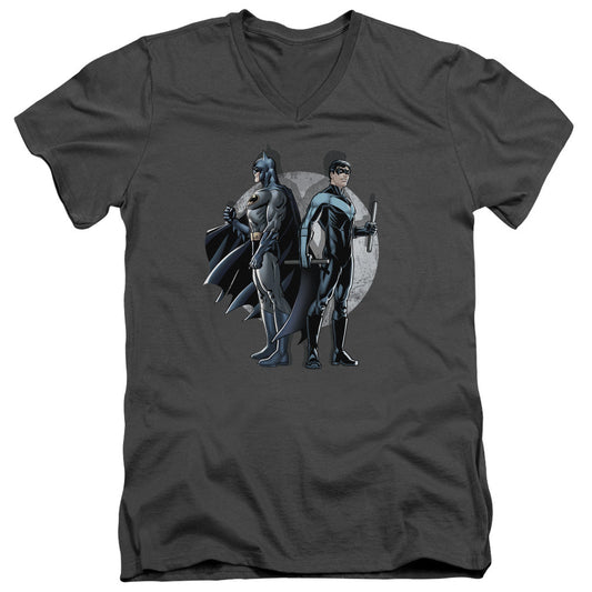 Batman Spotlight Mens Slim Fit V Neck T Shirt Charcoal Officially Licensed