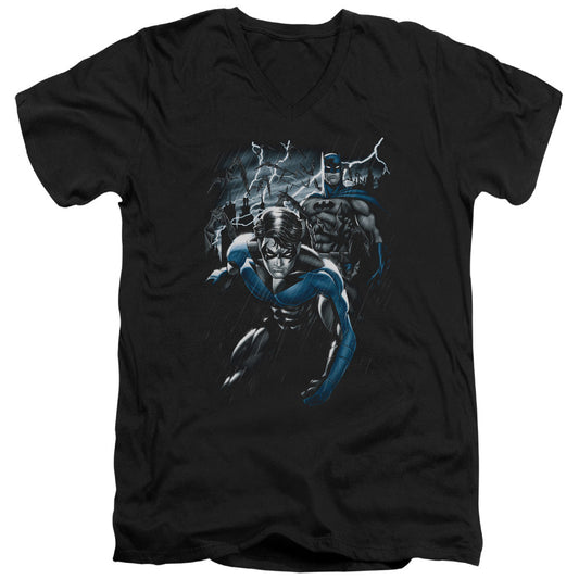 Batman Dynamic Duo Mens Slim Fit V Neck T Shirt Black Officially Licensed