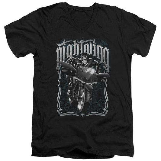Batman Nightwing Biker Mens Slim Fit V Neck T Shirt Black Officially Licensed