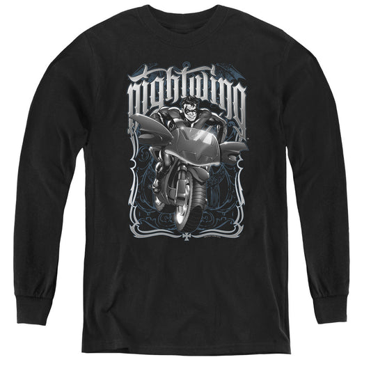 Batman Nightwing Biker Long Sleeve Kids Youth T Shirt Black Officially Licensed