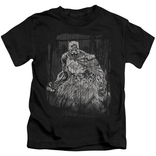 Batman Pencilled Rain Juvenile Kids Youth T Shirt Black Officially Licensed
