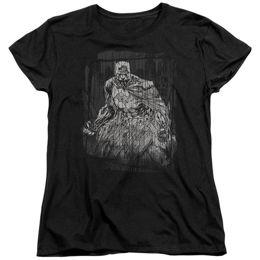 Batman Pencilled Rain Womens T Shirt Black Officially Licensed