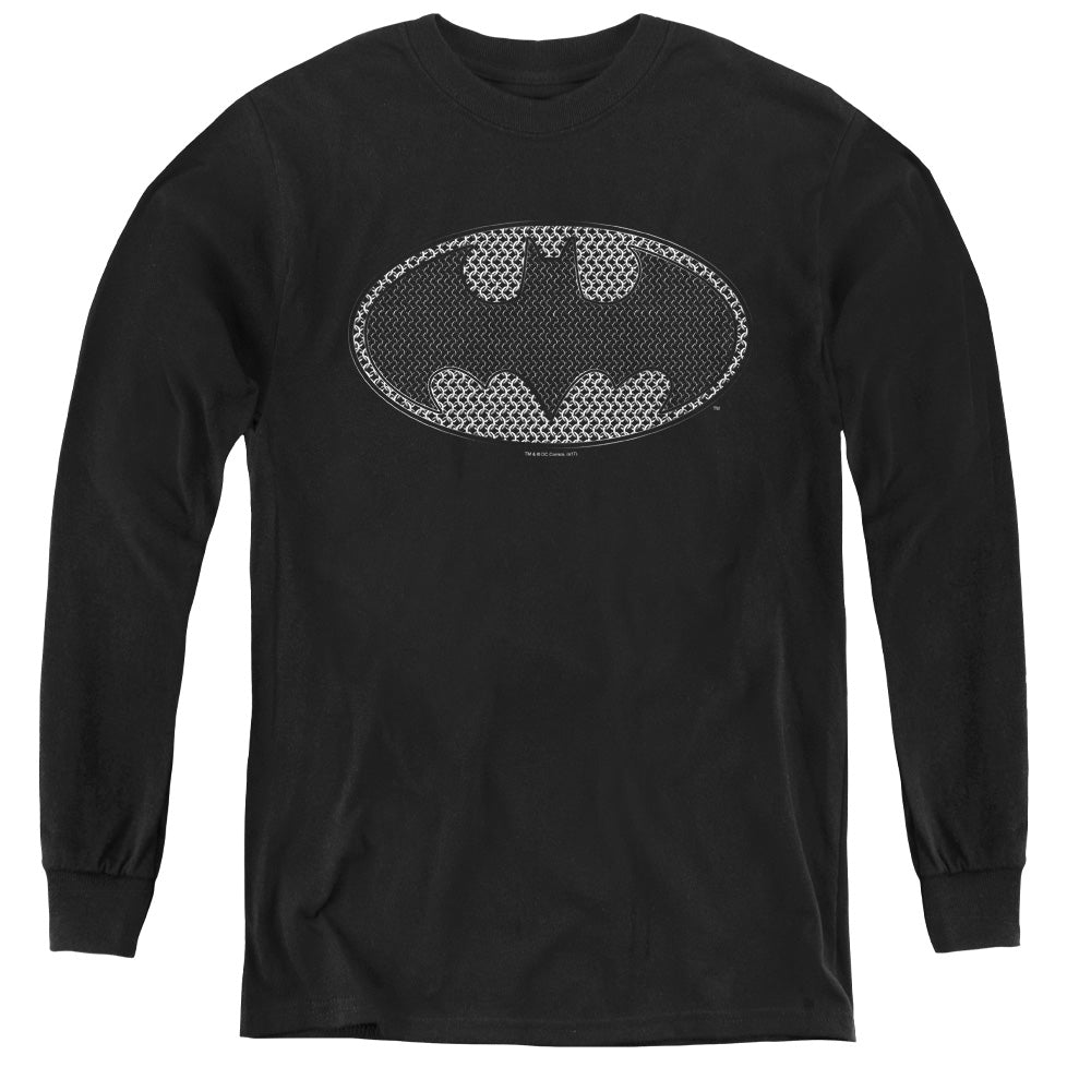 Batman Chainmail Shield Long Sleeve Kids Youth T Shirt Black Officially Licensed