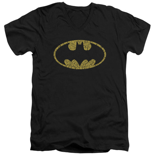 Batman Word Logo Mens Slim Fit V Neck T Shirt Black Officially Licensed