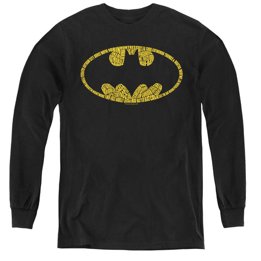 Batman Word Logo Long Sleeve Kids Youth T Shirt Black Officially Licensed