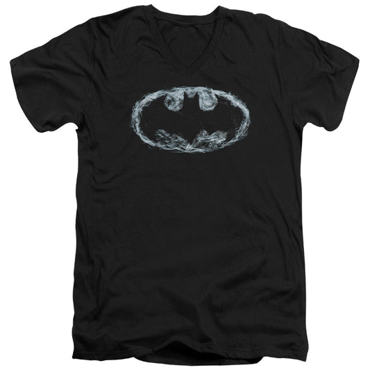 Batman Smoke Signal Mens Slim Fit V Neck T Shirt Black Officially Licensed
