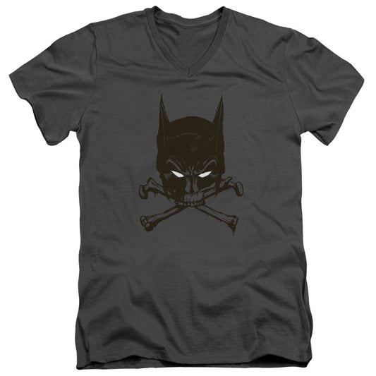 Batman Bat And Bones Mens Slim Fit V Neck T Shirt Charcoal Officially Licensed