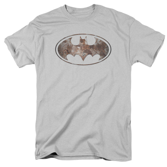 Batman Heavy Rust Logo Mens T Shirt Silver Officially Licensed