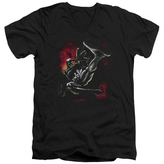 Batman Kick Swing Mens Slim Fit V Neck T Shirt Black Officially Licensed