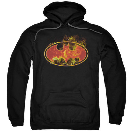 Batman Flames Logo Mens Hoodie Black Officially Licensed