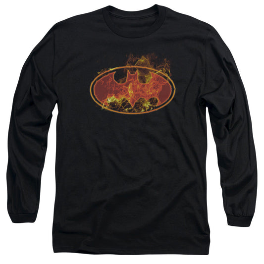 Batman Flames Logo Mens Long Sleeve Shirt Black Officially Licensed