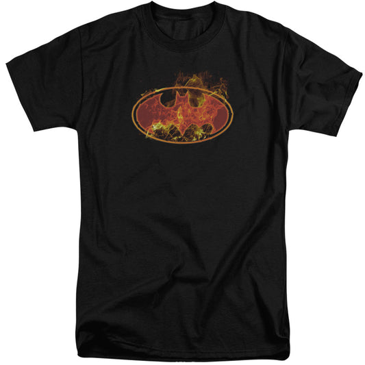 Batman Flames Logo Mens Tall T Shirt Black Officially Licensed