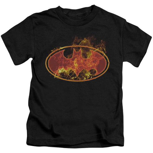 Batman Flames Logo Juvenile Kids Youth T Shirt Black Officially Licensed