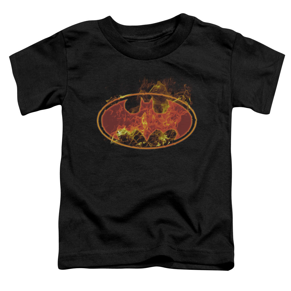 Batman Flames Logo Toddler Kids Youth T Shirt Black Officially Licensed