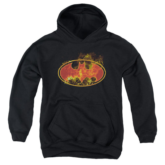 Batman Flames Logo Kids Youth Hoodie Black Officially Licensed