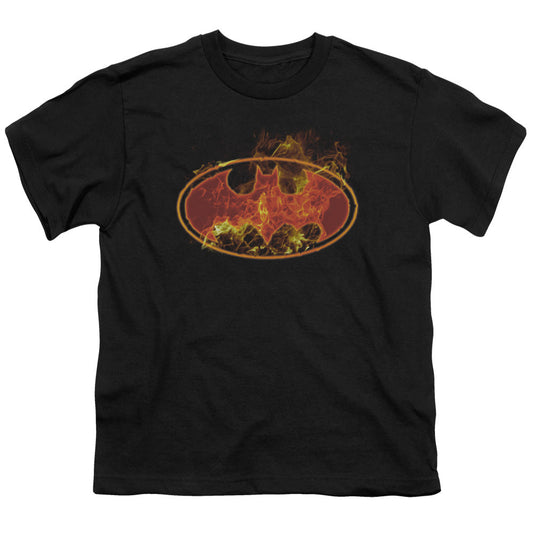 Batman Flames Logo Kids Youth T Shirt Black Officially Licensed