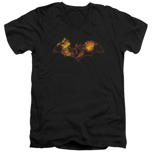 Batman Molten Logo Mens Slim Fit V Neck T Shirt Black Officially Licensed