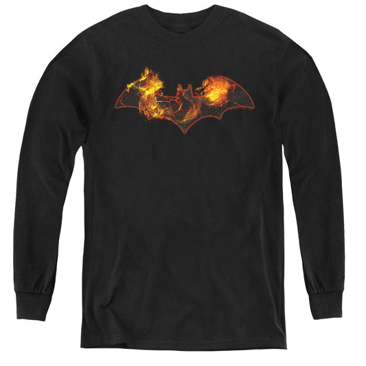 Batman Molten Logo Long Sleeve Kids Youth T Shirt Black Officially Licensed