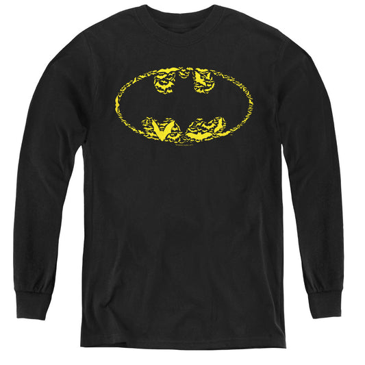 Batman Bats On Bats Long Sleeve Kids Youth T Shirt Black Officially Licensed