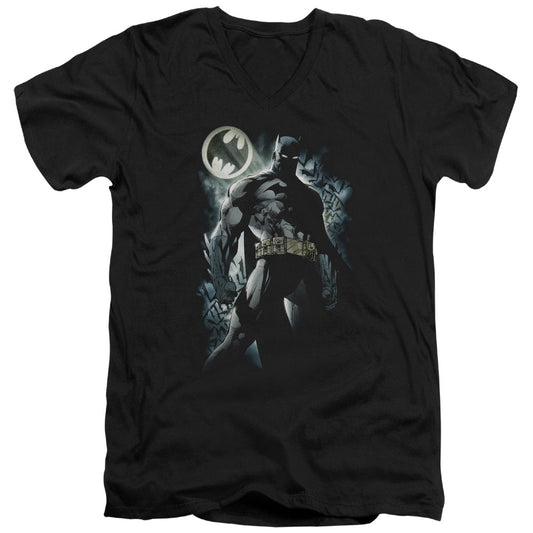 Batman The Knight Mens Slim Fit V Neck T Shirt Black Officially Licensed
