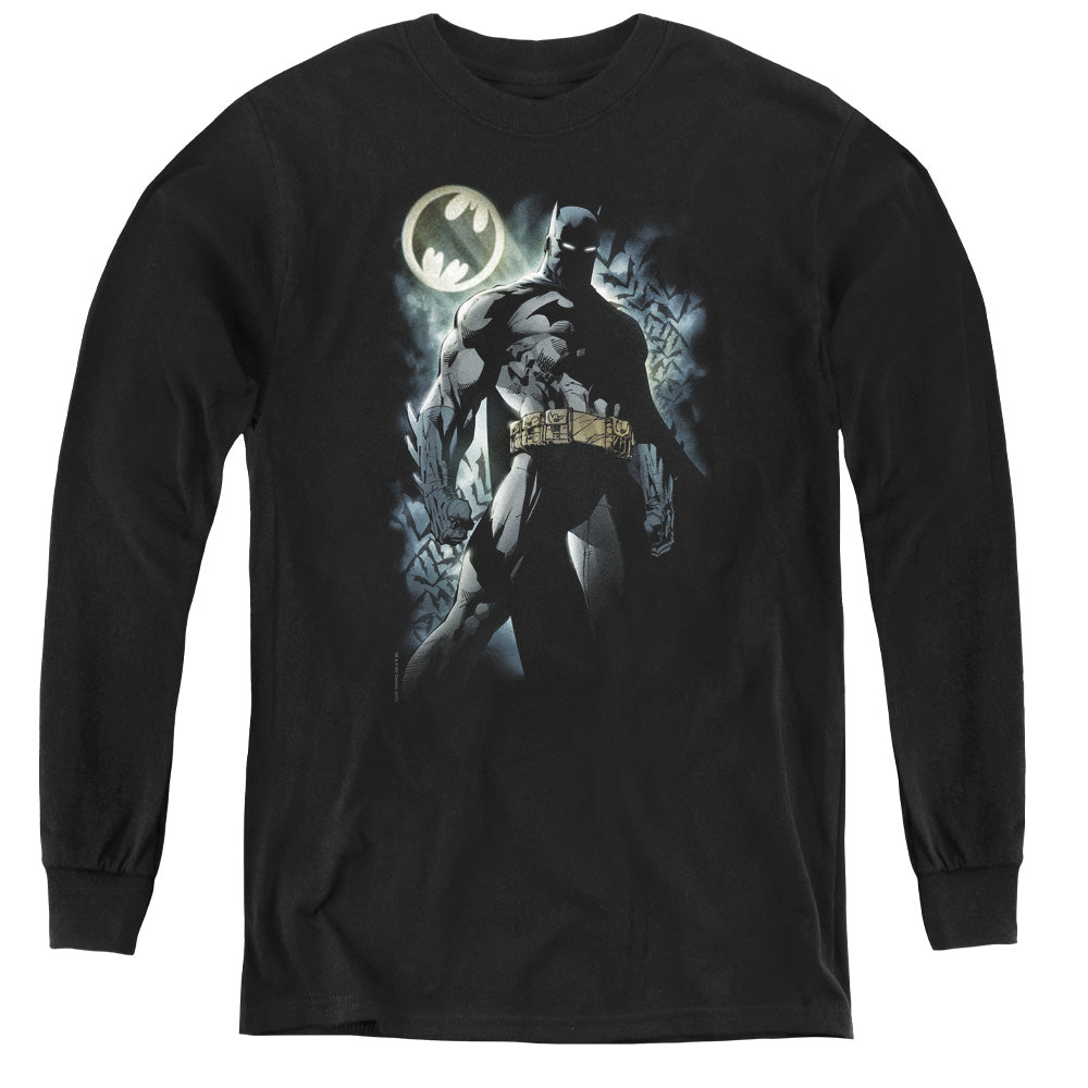 Batman The Knight Long Sleeve Kids Youth T Shirt Black Officially Licensed