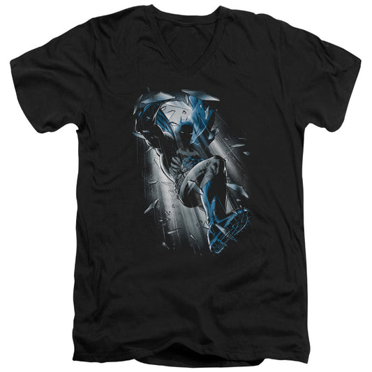 Batman Bat Crash Mens Slim Fit V Neck T Shirt Black Officially Licensed