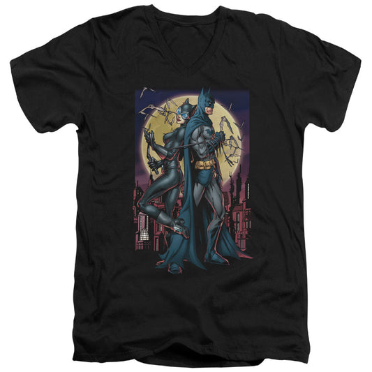 Batman Paint The Town Red Mens Slim Fit V Neck T Shirt Black Officially Licensed