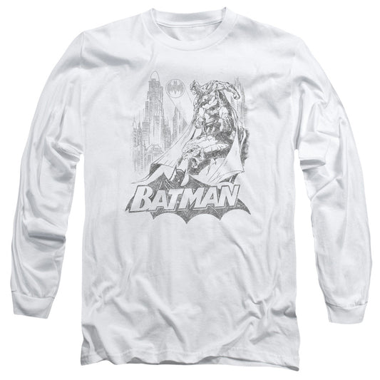 Batman Bat Sketch Mens Long Sleeve Shirt White Officially Licensed