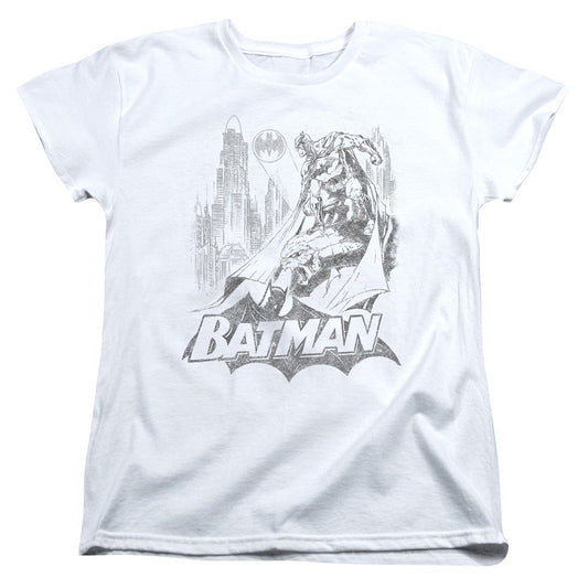 Batman Bat Sketch Womens T Shirt White Officially Licensed