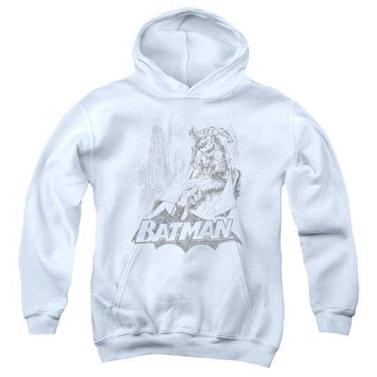 Batman Bat Sketch Kids Youth Hoodie White Officially Licensed