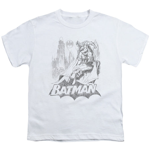 Batman Bat Sketch Kids Youth T Shirt White Officially Licensed