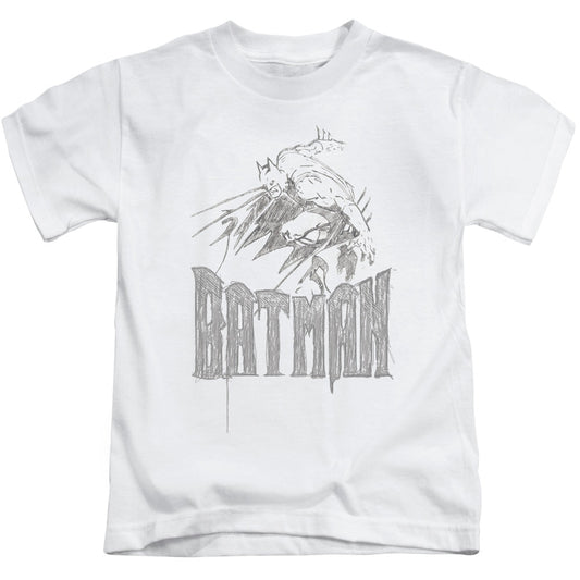 Batman Knight Sketch Juvenile Kids Youth T Shirt White Officially Licensed