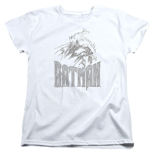 Batman Knight Sketch Womens T Shirt White Officially Licensed