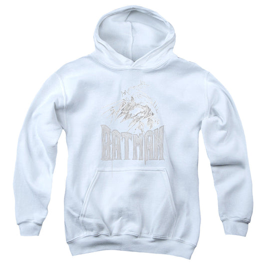 Batman Knight Sketch Kids Youth Hoodie White Officially Licensed